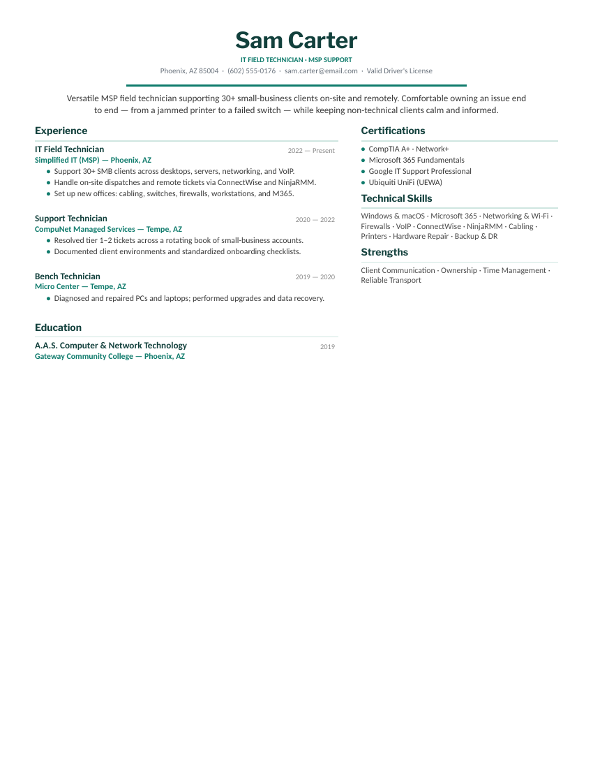 MSP Field Technician — Teal preview