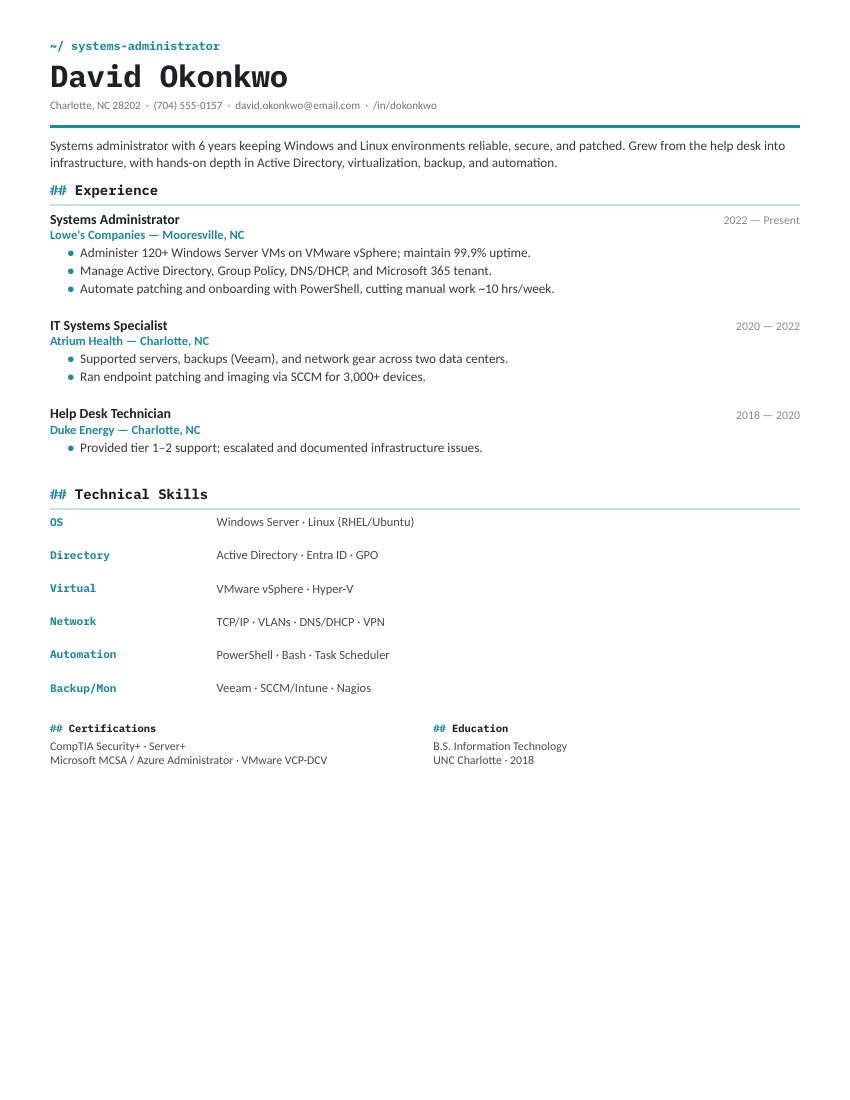 Systems Administrator — Cyan preview
