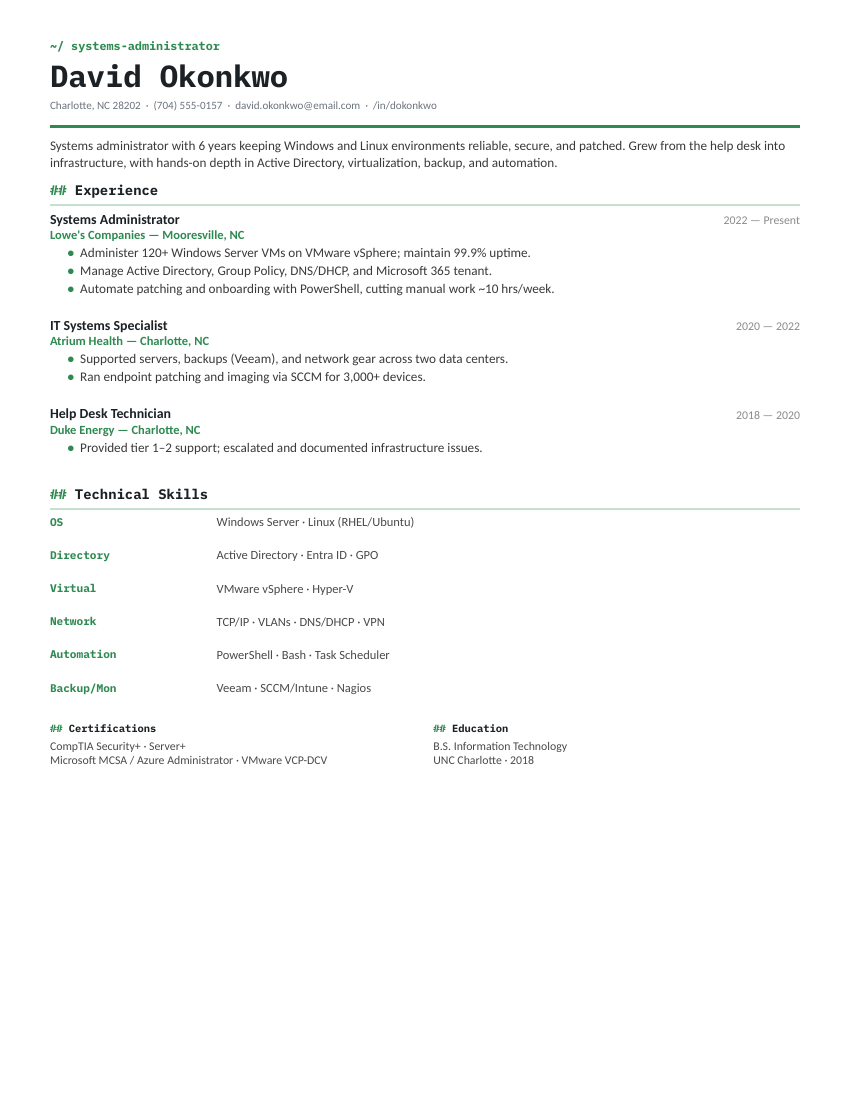 Systems Administrator — Terminal Green preview