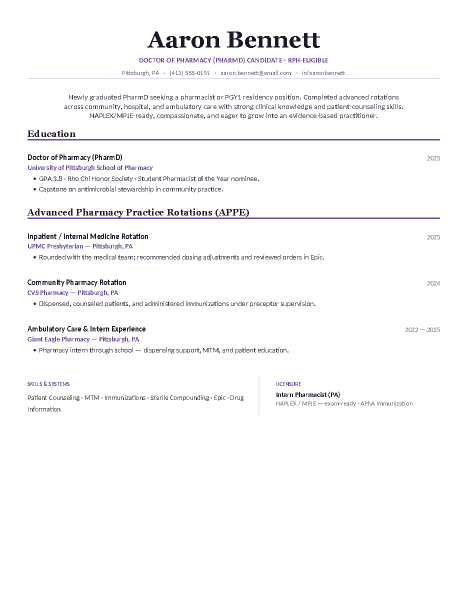 PharmD New Grad — Purple preview