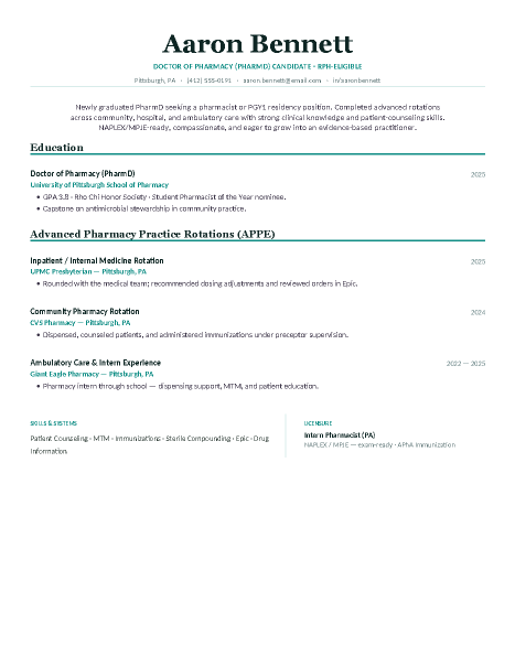 PharmD New Grad — Teal preview