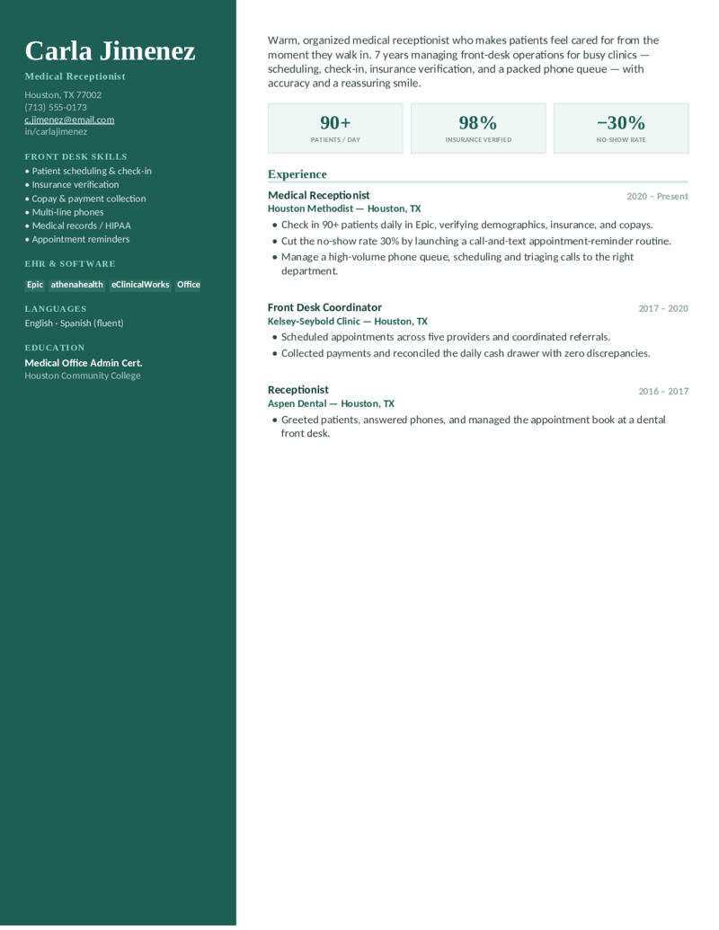 Medical Front Desk — Teal preview