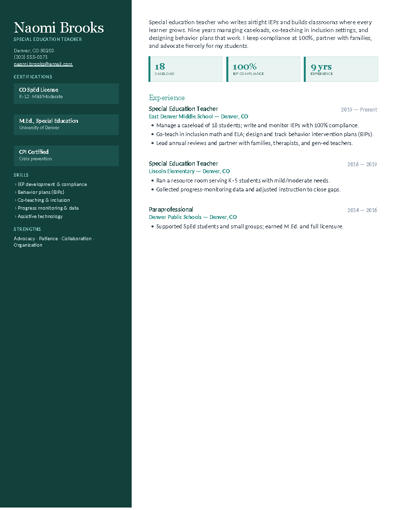 Special Education — Teal preview