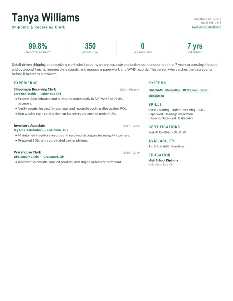 Shipping & Receiving — Green preview