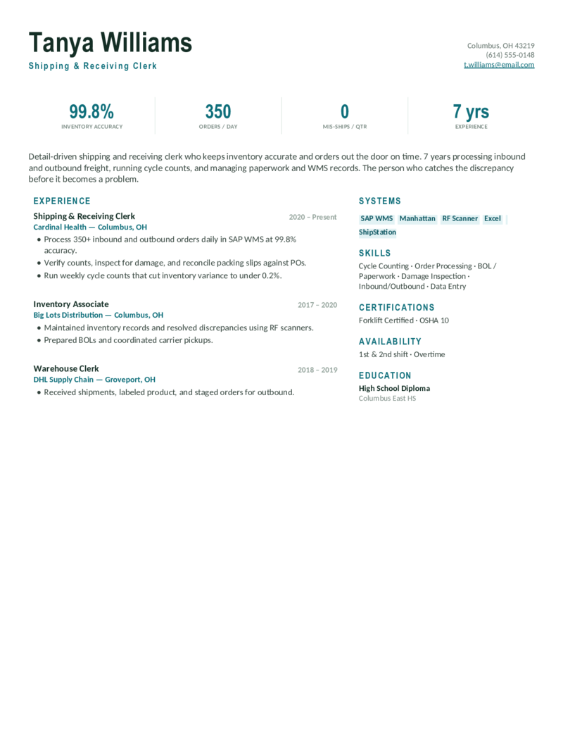 Shipping & Receiving — Teal preview
