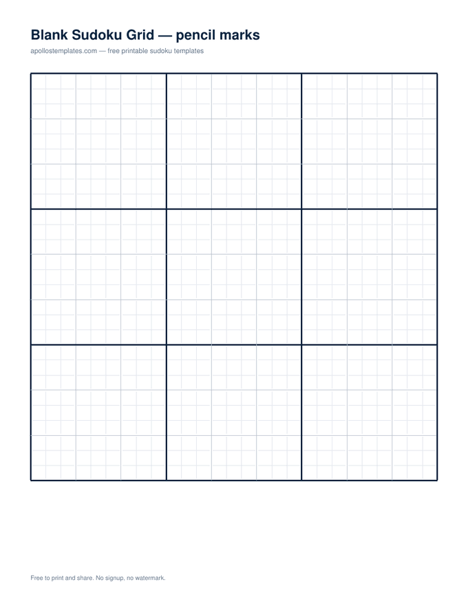 An empty sudoku grid whose every cell is faintly divided into nine small squares for pencilled candidate numbers