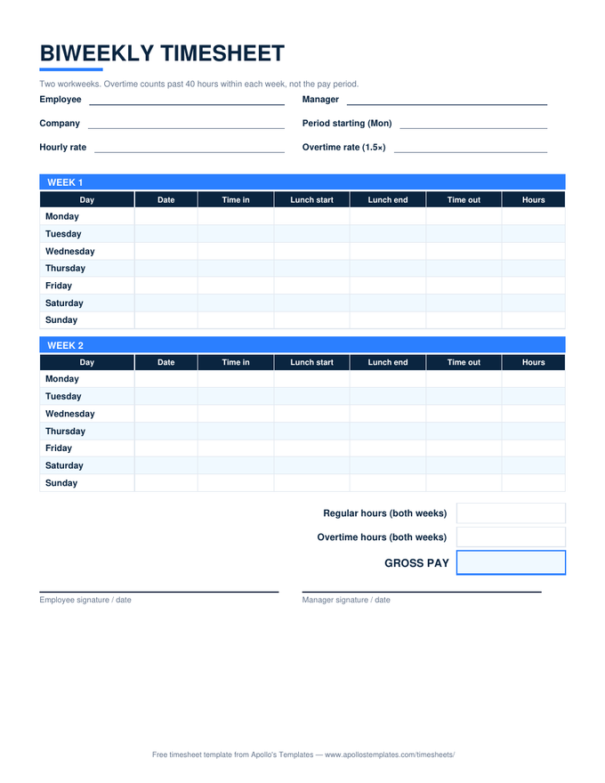 Biweekly Timesheet preview