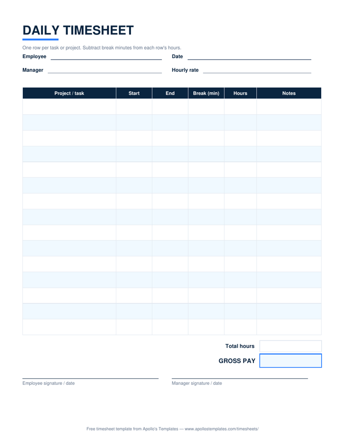 Daily Timesheet preview