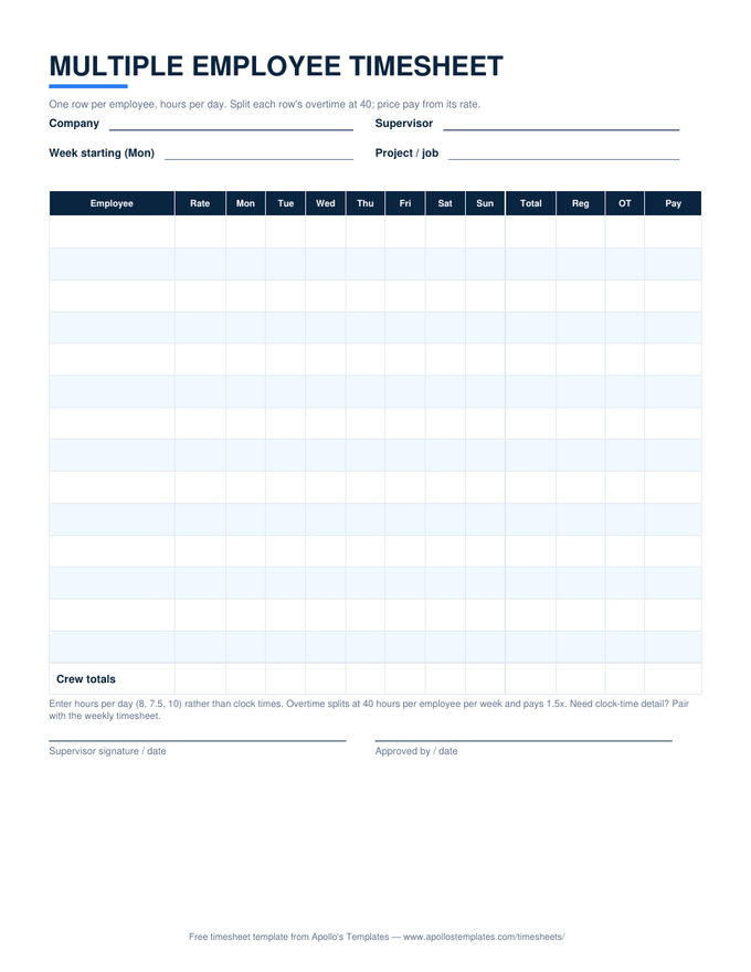 Multiple employee — crew grid preview