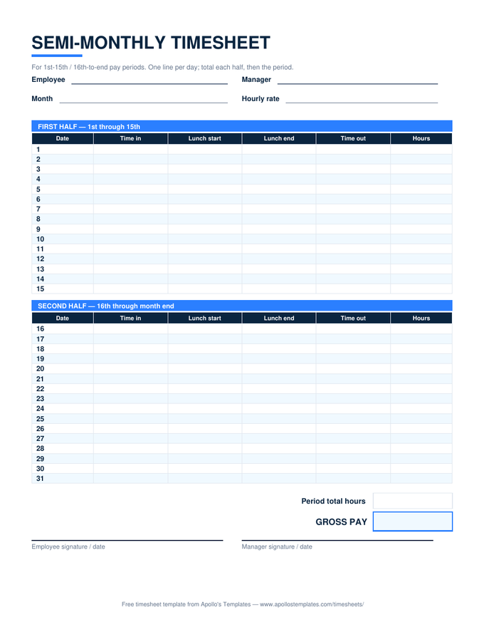 Semi-monthly — 1st–15th / 16th–end preview
