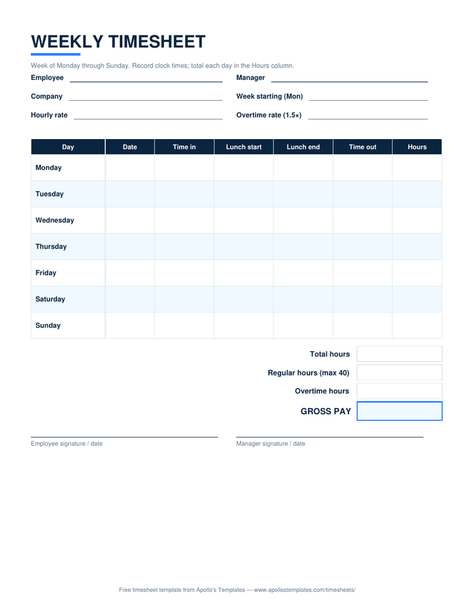 Weekly Timesheet preview