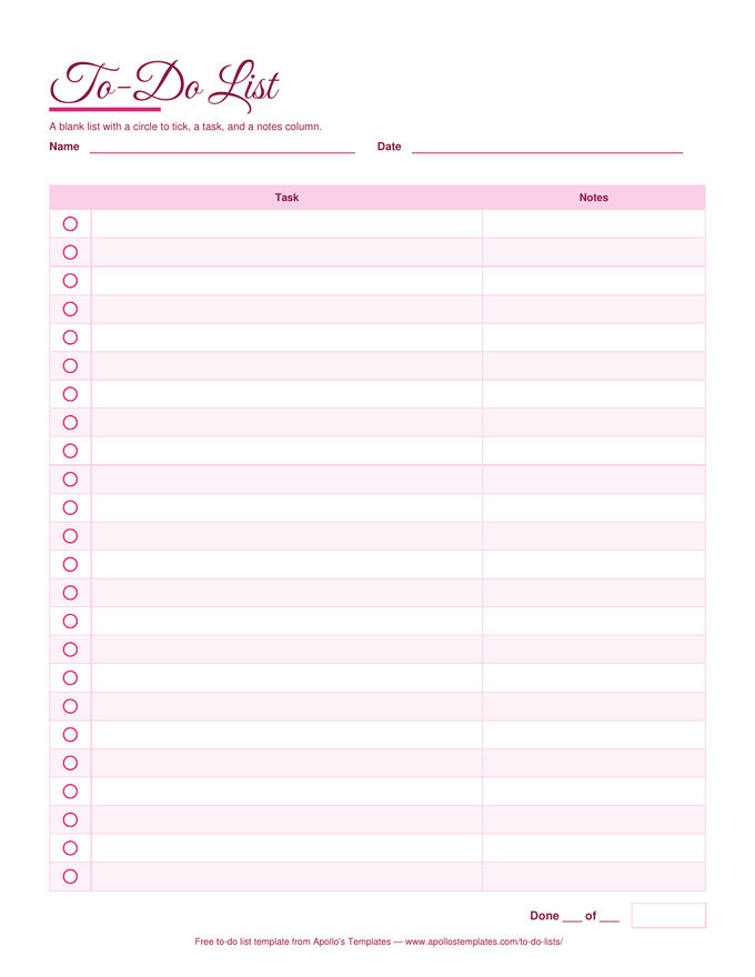 Blank printable to-do list in the cute rose look with circle check marks and a script title